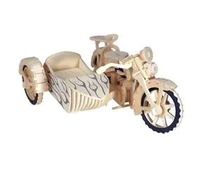 Kit KONSTRUKCYJNY Woodcraft Puzzle 3D Motocykl trójkołowy z wózkiem bocznym / naturalne drewno / od 6 lat / Poziom trudności: średni