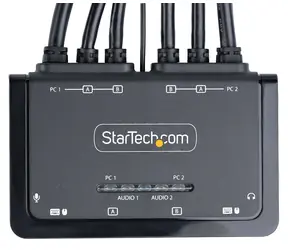 Przełącznik KVM StarTech 2-portowy do dwóch monitorów / przełącznik KVM / HDMI 4K 60Hz / zintegrowane kable USB-A + HDMI + audio 1,5 m