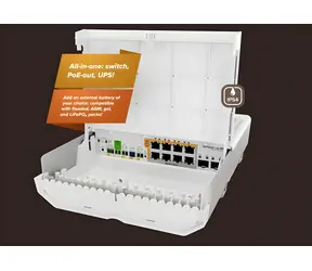 Mikrotik CSS610-8P-2S+OUT / Switch / 8x GbE RJ-45 / 2x 10G SFP+ / PoE-Out 120W / wbudowany UPS / bez zasilacza