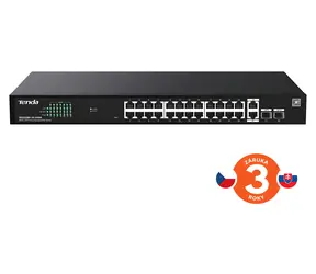 Tenda TEG2228P-24-410W / Przełącznik / 24x Gigabit PoE+ / 2x SFP / Budżet PoE 370 W / Rack / Zarządzanie chmurą L2