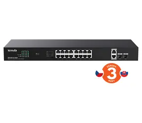 Tenda TEG1120P-16-250W / Przełącznik / 18 portów / Gigabit / 2x SFP / PoE+ 802.3at / 230 W / Rack
