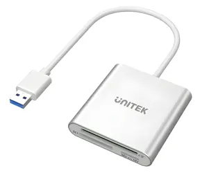 Unitek Y-9313 srebrny / Czytnik kart pamięci / USB 3.2 Gen 1 / CF, SD, microSD