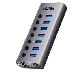 Unitek H1314A01- EU szary / hub USB / 7x USB-A 3.0 / LAN / czytnik kart SD / PD 100W