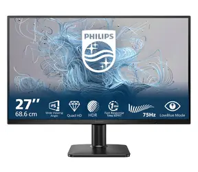 27" Philips 27E2N1500L czarny / Monitor / IPS / 2560 x 1440 / 75 Hz / 4 ms / 300 cd / HDR10