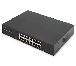 Digitus DN-80112-2 czarny / Przełącznik / 16 portów Gigabit Ethernet / Niezarządzany / Do montażu w szafie 19" / bez wentylatora