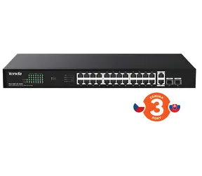 Tenda TEG1128P-24-410W / Przełącznik / 24x Gigabit PoE+ / 2x SFP / Rack / 370W PoE