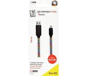 2GO Tricolor / Kabel do transmisji danych / USB-A do Micro-USB / Podświetlenie LED / Złącza aluminiowe / 1 m