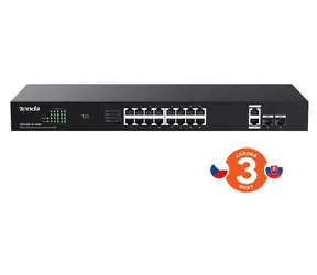 Tenda TEG1120P-16-150W / Przełącznik / 16x Gigabit PoE+ / 2x SFP / Rack / 135 W