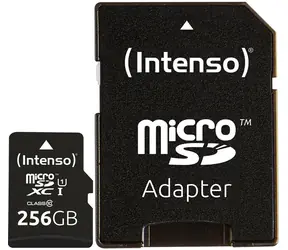 INTENSO 256 GB / Karta pamięci / microSDXC / UHS-I U1 Class 10 / Adapter SD / odczyt 45 MB/s, zapis 10 MB/s