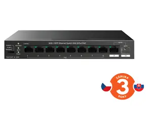 Tenda TEG1110PF-8-120W / Przełącznik / 8x Gigabit PoE+ / RJ45 + łącze uplink SFP / Budżet PoE 120 W / Bez wentylatora / Stacjonarny