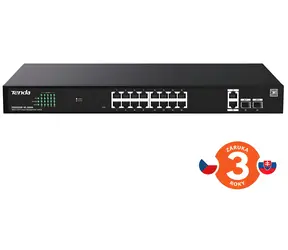 Tenda TEG2220P-16-250W / Przełącznik / 16x Gigabit PoE+ / 2x SFP / 230W / Montaż w szafie rack / Metalowy
