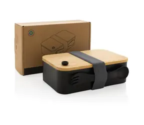 XD Design Lunch box czarny / Pokrywka bambusowa / 700 ml