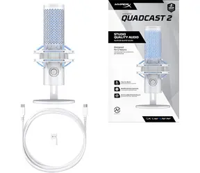 HyperX QuadCast 2 Frost / Mikrofon stacjonarny / USB-C / Podświetlenie RGB / wyciszanie dotykowe / Kabel 3 m