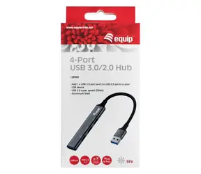 Hub USB Equip 4 porty czarny / Hub USB / 1× USB-A 3.2 Gen 1 + 3× USB-A 2.0 / 5 Gb/s / aluminium