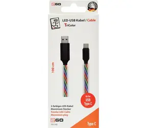 2GO Tricolor / Kabel do transmisji danych / USB-B - USB-C / Podświetlenie LED / 1 m
