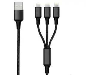 2GO czarny / kabel ładujący 3 w 1 / USB-A - USB-C / Micro-USB / Lightning / 1,5 m / nylonowy / 3 A
