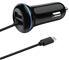 2GO 12W czarny / Ładowarka samochodowa / 1x USB-A / Kabel Lightning / 140 cm