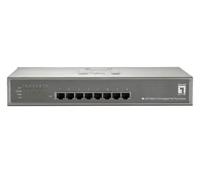 Przełącznik LevelOne PoE+ 8x Gigabit 240 W / Przełącznik / Niezarządzany / 8x porty GbE PoE+ / Szafa 19" / obudowa metalowa