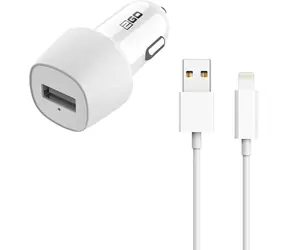 2GO biały / Ładowarka samochodowa / USB-A / 10 W / 5 V / 2,1 A / z kablem Lightning