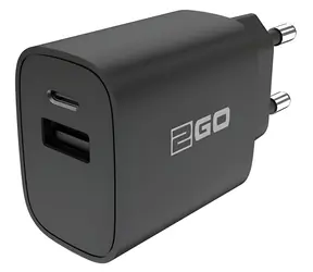 2GO 20W czarny / Ładowarka sieciowa / 1x USB-A / 1x USB-C / PD / Szybkie ładowanie