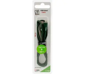 2GO zielony / Kabel do ładowania i transmisji danych / USB-C do Lightning / 1 m / nylonowy