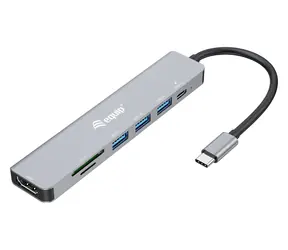 Equip USB-C 7w1 srebrny / Stacja dokująca / HDMI 4K 60Hz / 3x USB-A / SD/microSD / PD 100W / 0,25 m