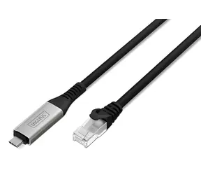 Digitus USB-C - RJ45 czarny / Adapter sieciowy / Gigabit Ethernet / Cat6a S/FTP / 5 m