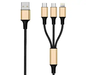 2GO 3w1 czarny, złoty / Kabel ładujący / USB-A do USB-C, Micro-USB, Lightning / 1,5 m / 3 A