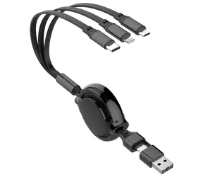 2GO 5w1 czarny / Kabel do ładowania / USB-A i USB-C / Micro-USB i Lightning i USB-C / 20-100 cm