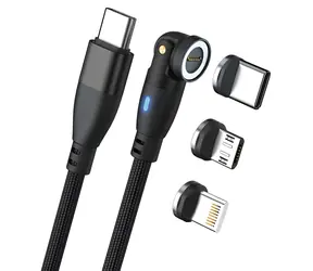 RealPower Magnetic 100W czarny / Magnetyczny kabel ładujący USB-C / 100 W PD / 1 m / Adaptery Lightning, micro-USB