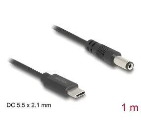 DeLock USB-C > DC 5,5 x 2,1 mm czarny / Kabel zasilający / 1 m / 5 V / 1,5 A