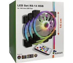 Inter-tech ARGUS RS-14 czarny / Wentylator / 140 mm / 3 szt. / RGB / 1200 obr./min / 22 dB / 4-pinowy PWM