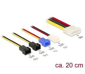DeLock / Kabel zasilający / Molex 4pin (M) -> 4X wentylator 2pin (M) / 0,2 m