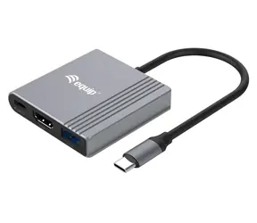 Equip USB-C 3w1 czarny / adapter USB-C / HDMI 4K/60Hz / USB-A 3.2 / PD 100W / kabel 0,25 m