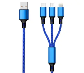 2GO 3w1 czarny, niebieski / Kabel ładujący / USB-A do USB-C, Micro-USB, Lightning / 1,5 m / 3 A