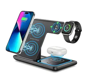 Extralink czarny / Ładowarka bezprzewodowa 3w1 / Qi / 15W / Stojak na telefon