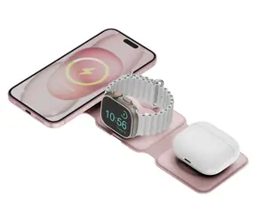 Energea BAZIC GoMag Trio PLUS różowy / Ładowarka bezprzewodowa / 3 w 1 / MagSafe / iPhone, Apple Watch, AirPods