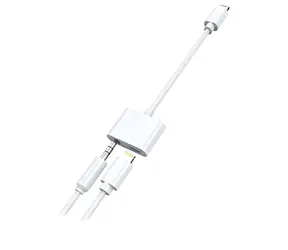 2GO biały / Adapter do ładowania audio / Lightning na 3,5 mm + Lightning / kabel 10 cm