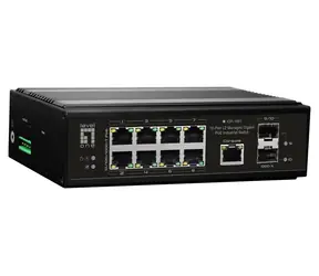 LevelOne IGP-1061 / Przełącznik przemysłowy / 8x GE PoE+ / 2x SFP / 360 W PoE / Zarządzany L2 / Szyna DIN