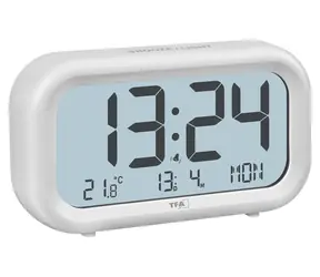 TFA 60.2052.02 NOCTA / Budzik cyfrowy / Wyświetlacz LCD z podświetleniem / Temperatura wewnętrzna i data / Funkcja drzemki