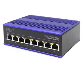 Przełącznik Digitus Ind. niebieski / Przełącznik / Przemysłowy / 8x Gigabit / Niezarządzany / Szyna DIN