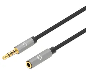 Manhattan Aux 3,5 mm / Przewód przedłużający audio / Jack 3,5 mm męski-żeński / 1 m / czarny, srebrny
