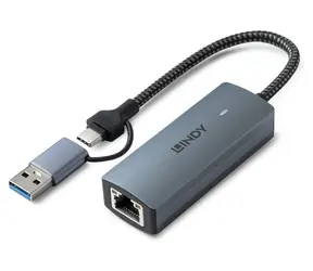Lindy 43415 USB-C / Adapter sieciowy / USB 3.2 Gen 2 / RJ45 / 5 Gb/s