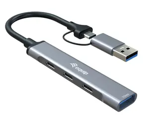 Equip szary / hub USB / 4 porty / 3x USB-C, 1x USB-A / USB 3.2 Gen 1 / 5 Gbit/s