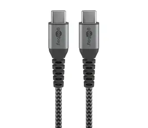 Goobay 49302 szary/srebrny / Kabel tekstylny / USB-C - USB-C / pleciony / złącza metalowe / 1 m