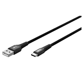 Goobay Supersoft czarny / Kabel danych USB-C - USB-A / Oplot tekstylny / Złącza metalowe / 2 m