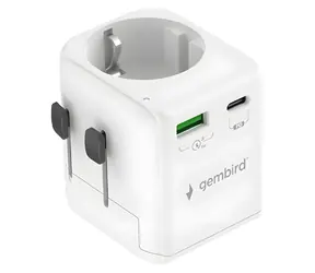 Gembird TPA-EU1A1C20-01-W biały / Zasilacz podróżny / 20 W / Uziemiony