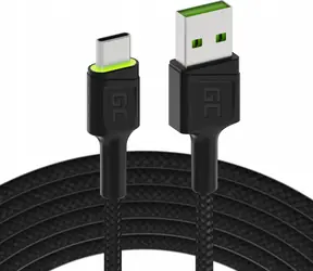 Green Cell GC Ray zielony / kabel USB-A - USB-C / 2 m / podświetlany / Quick Charge 3.0