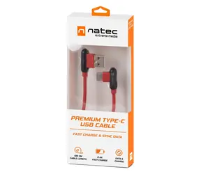 Natec Prati czerwony / Kabel danych / USB-C - USB-A / złącze kątowe / 1 m