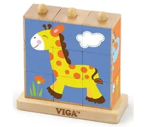 Klocki przesuwne VIGA Safari / 9 sztuk / drewno bukowe / od 2 lat
